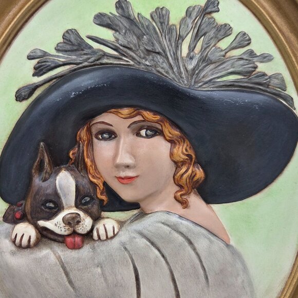 Duncan Ceramics Bas-Relief Plaster Mold Cameo Woman Black Hat and Dog - Picture 2 of 6